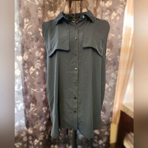 Worthington Women's Sleeveless Button Down Shirt Dark Gray